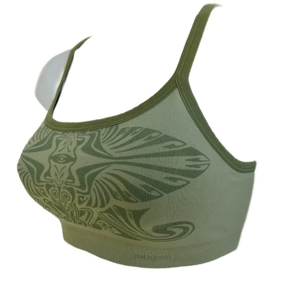 SOLD Patagonia Sports Bra Tiki Abstract Moth Design Green Racer Back S - Picture 3 of 6